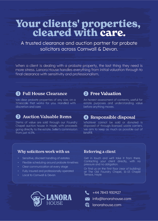 Probate flyer aimed at solicitors, setting out the clearance process in four numbered steps